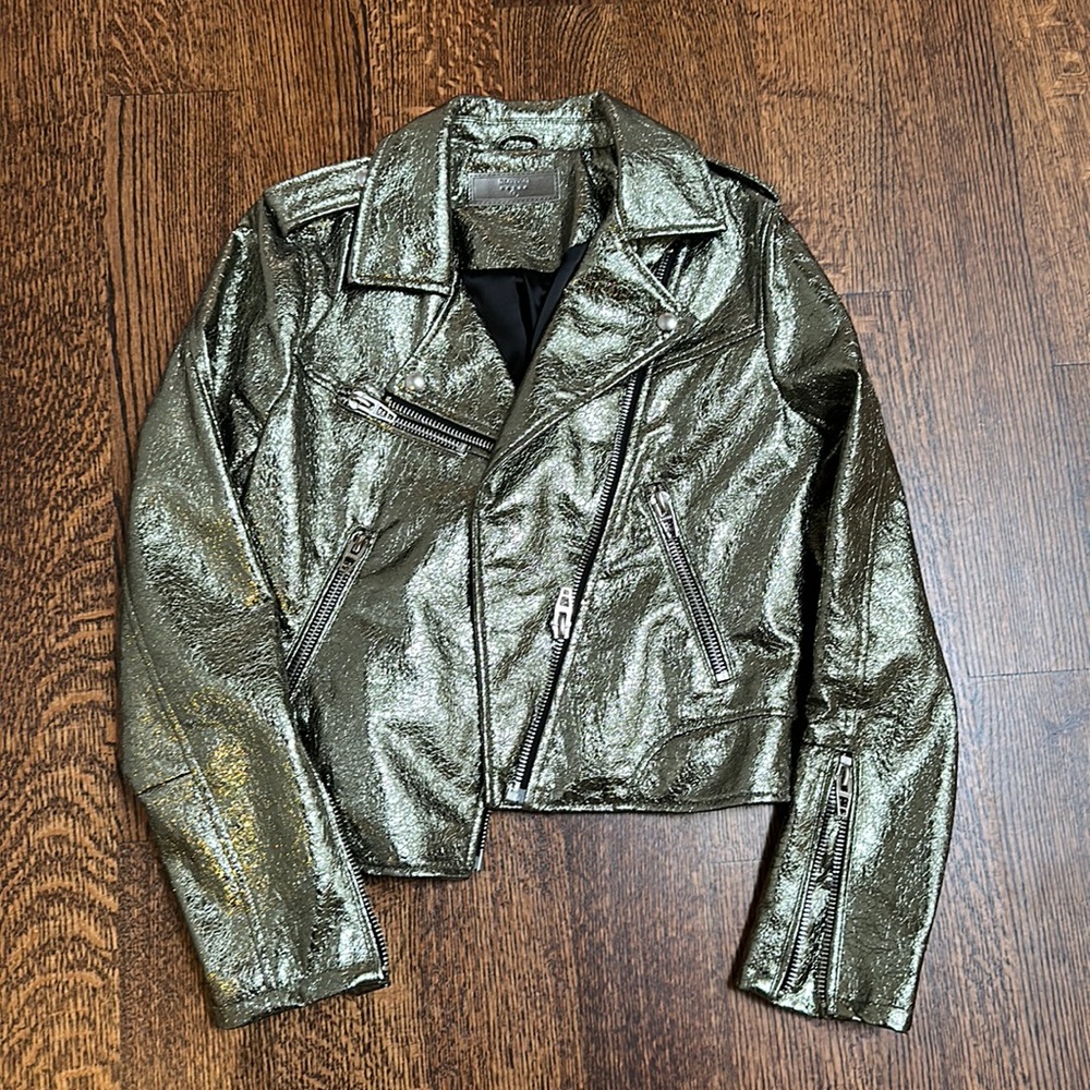 Gun metal metallic vegan leather jacket